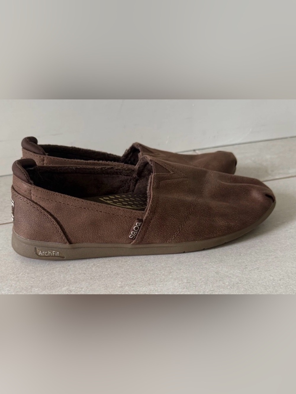 BOBS Skechers Arch Fit Air-Cooled Brown Faux Fur Lined Slip-On Shoes Women’s 9